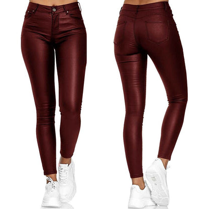 Tia | Stretch Trousers In Leather Look