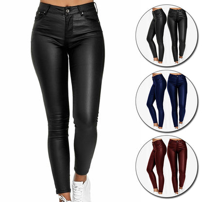 Tia | Stretch Trousers In Leather Look
