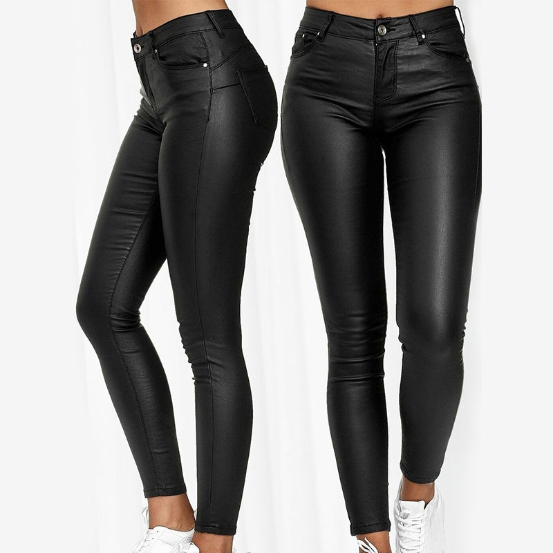 Tia | Stretch Trousers In Leather Look