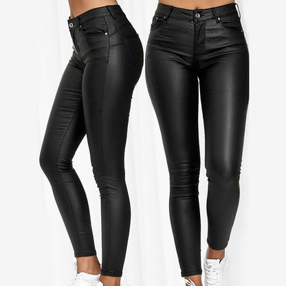 Tia | Stretch Trousers In Leather Look
