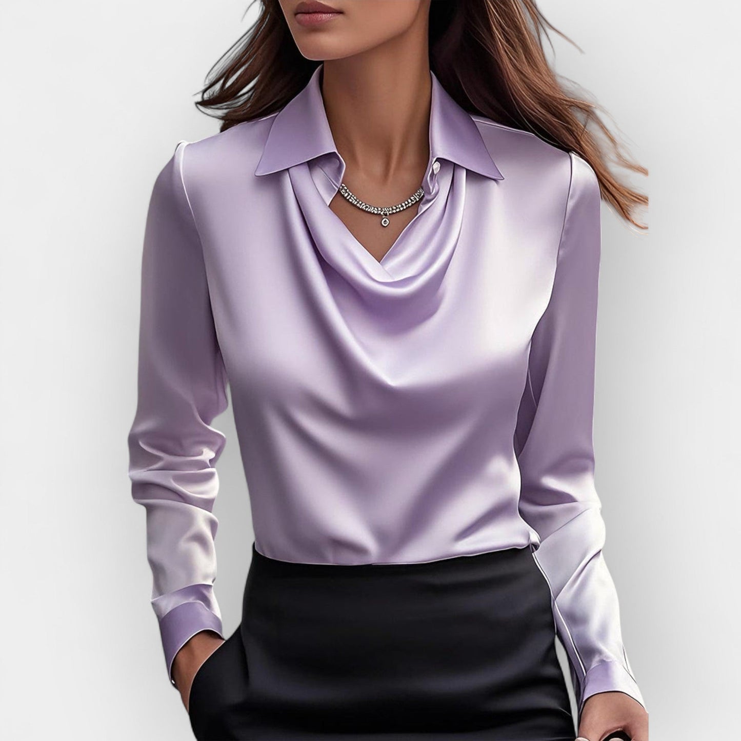 Vanesa| Judith ��������� Elegant satin blouse with waterfall collar