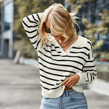 Abigail | Women's collared and striped sweater