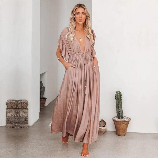 Valeria | Taupe Maxi Boho Dress