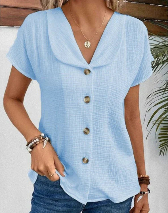 Veda | Casual Cotton And Linen Women'S Blouse With An Open Collar