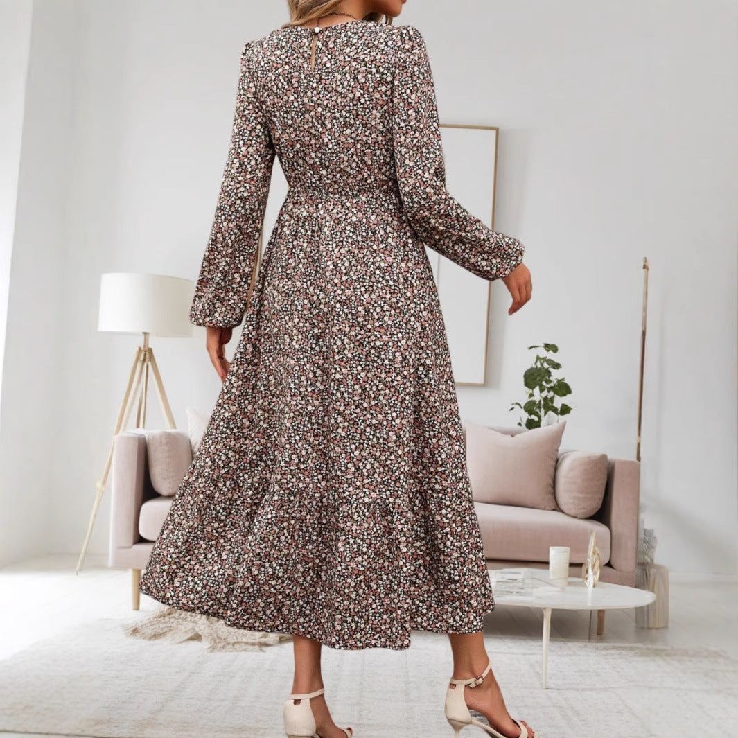 Teresa | Women'S Floral Print Midi Dress With Long Sleeves