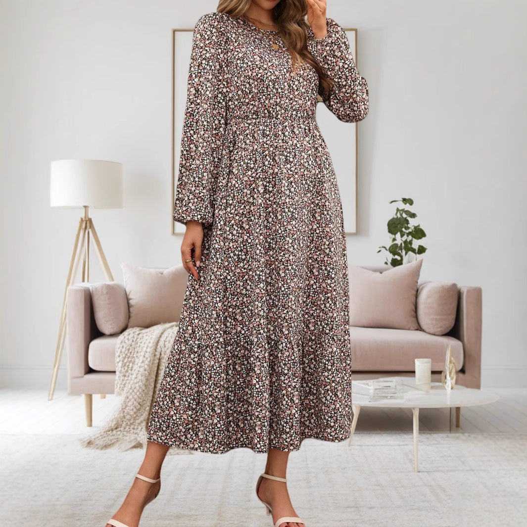 Teresa | Women'S Floral Print Midi Dress With Long Sleeves