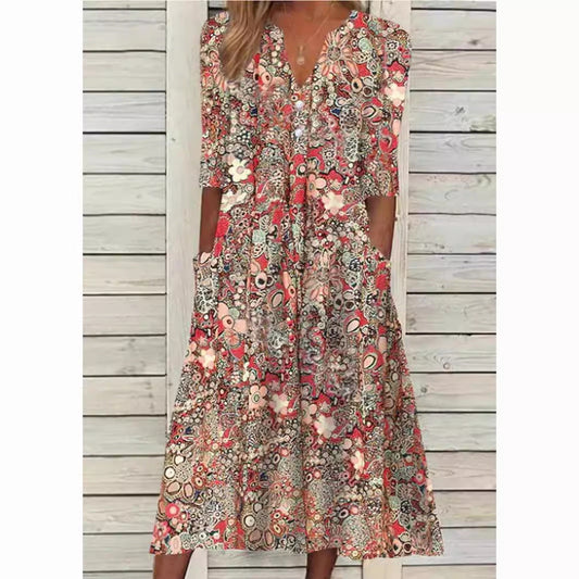 Vanessa | Long shirt dress with floral print and elegant style
