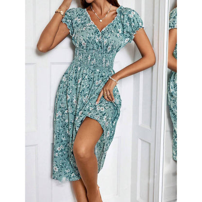 Tirsa | Women'S Floral Midi Dress With Elastic Waist And Ruffle Details