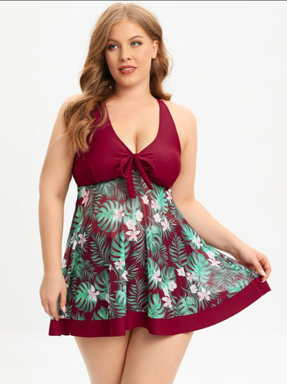 Úrsula | Retro Style Swimwear With High Waist Printed Plus Size Dress