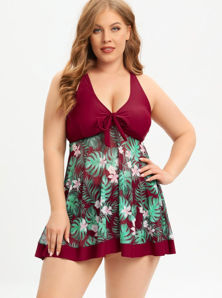Úrsula | Retro Style Swimwear With High Waist Printed Plus Size Dress