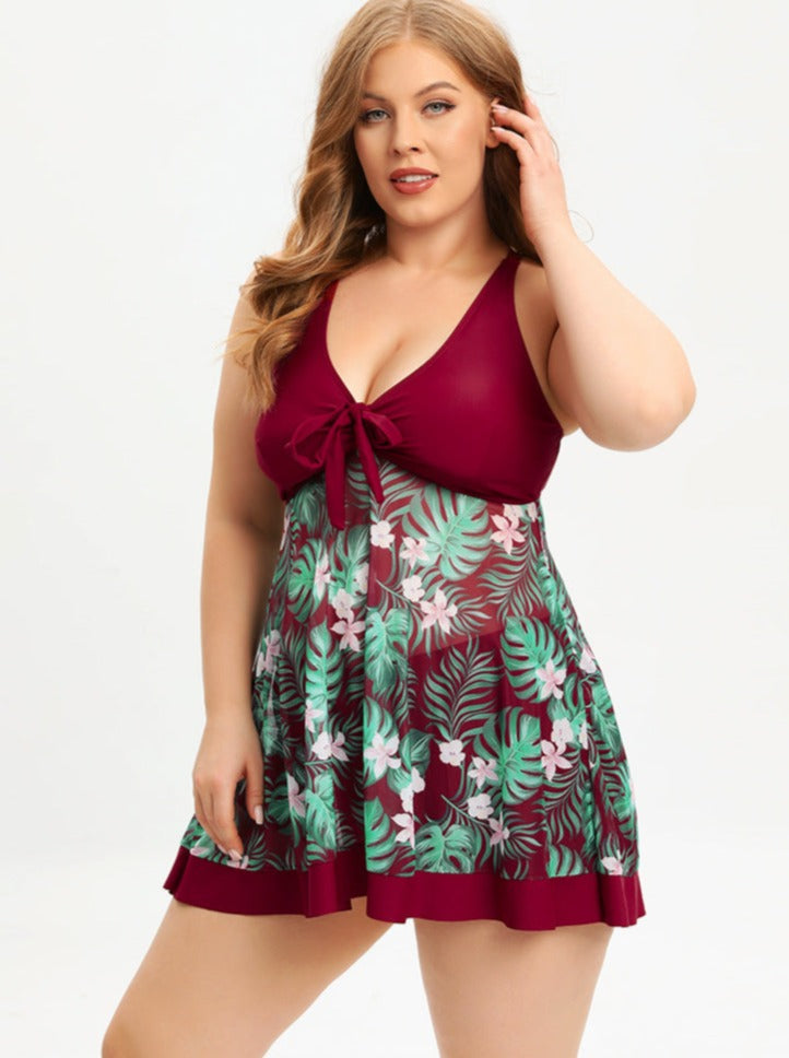 Úrsula | Retro Style Swimwear With High Waist Printed Plus Size Dress