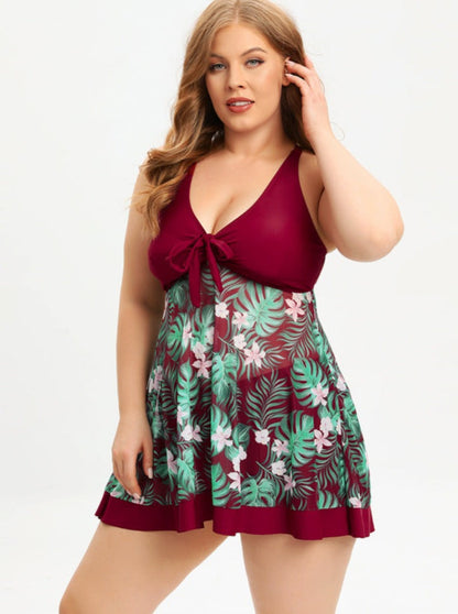 Úrsula | Retro Style Swimwear With High Waist Printed Plus Size Dress