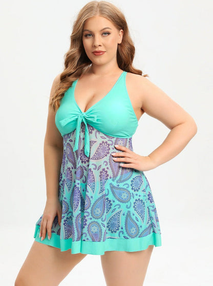 Úrsula | Retro Style Swimwear With High Waist Printed Plus Size Dress