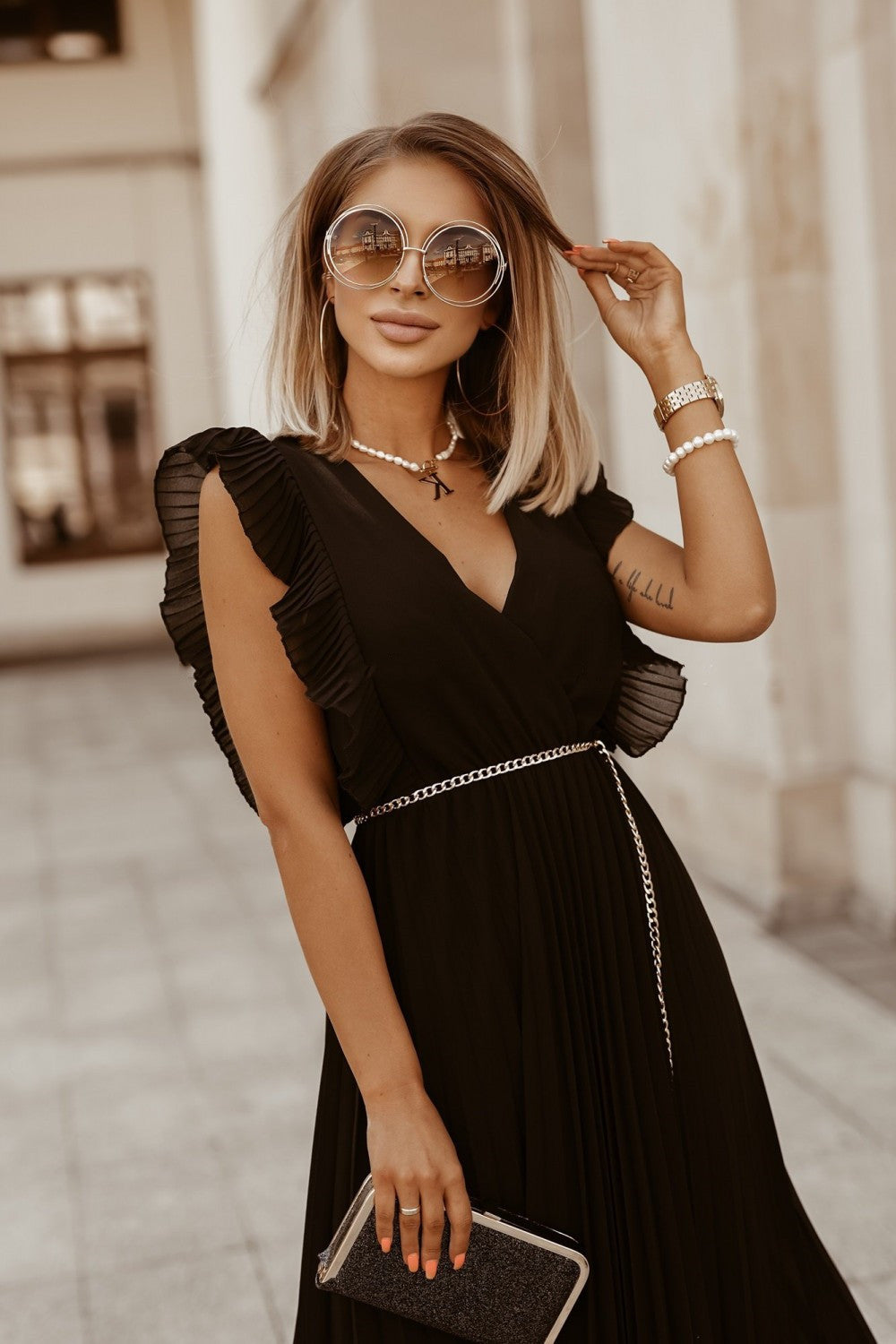 Uma | Black Maxi Dress With Pleats