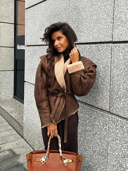 Teresa| Lisa ��������� Brown Jacket with Belt and Collar