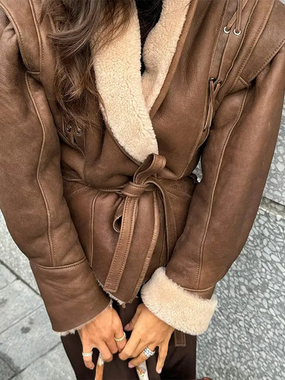 Teresa| Lisa ��������� Brown Jacket with Belt and Collar