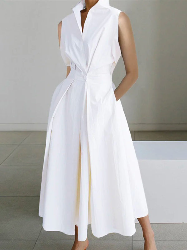 Tina | White Shirt Collar Urban Cotton Dress