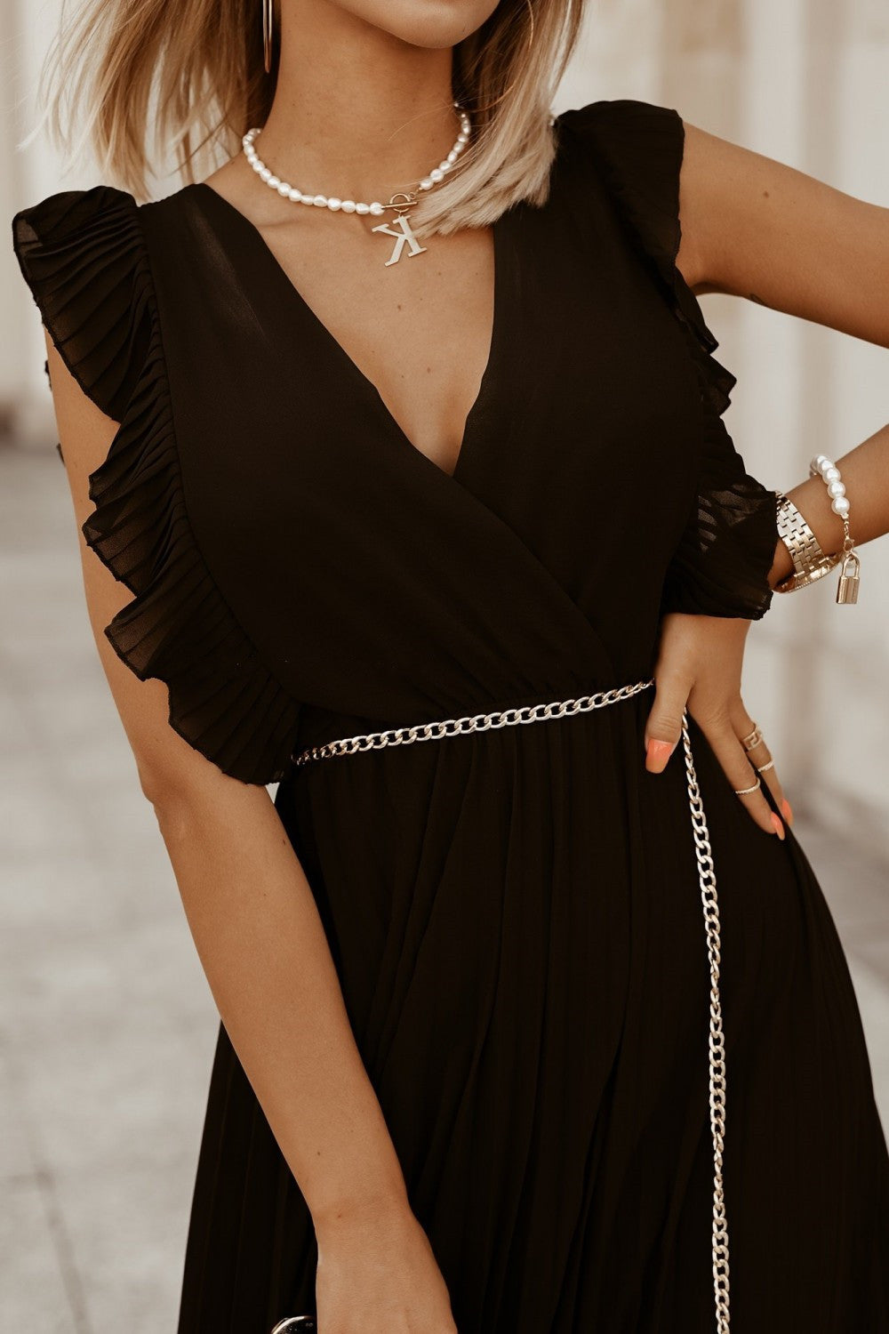 Uma | Black Maxi Dress With Pleats