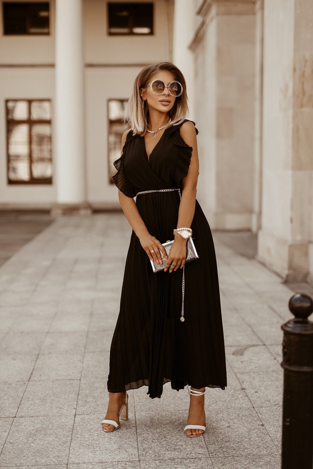 Uma | Black Maxi Dress With Pleats