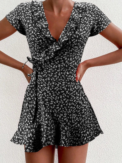 Victoria | Elegant Floral Mini Dress With V-Neck And A-Line Design