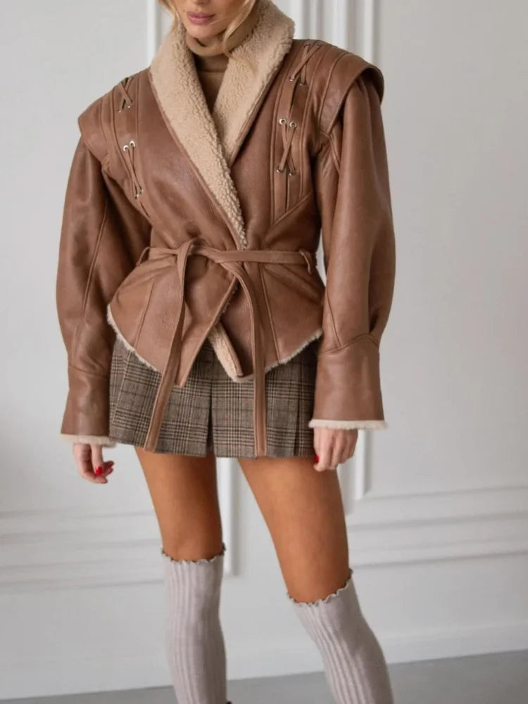 Teresa| Lisa ��������� Brown Jacket with Belt and Collar
