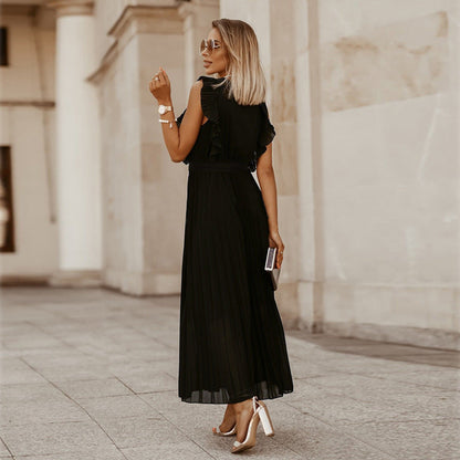 Uma | Black Maxi Dress With Pleats
