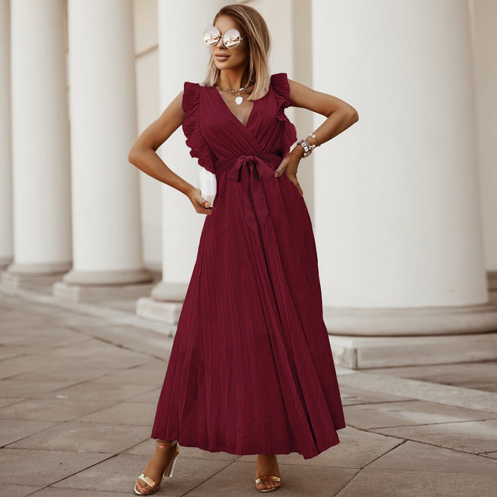 Unice | Burgundy Pleated Maxi Dress