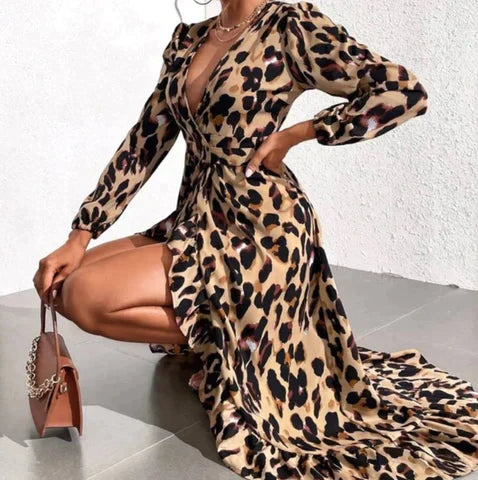 Vera | Leopard Print V-Neck Dress