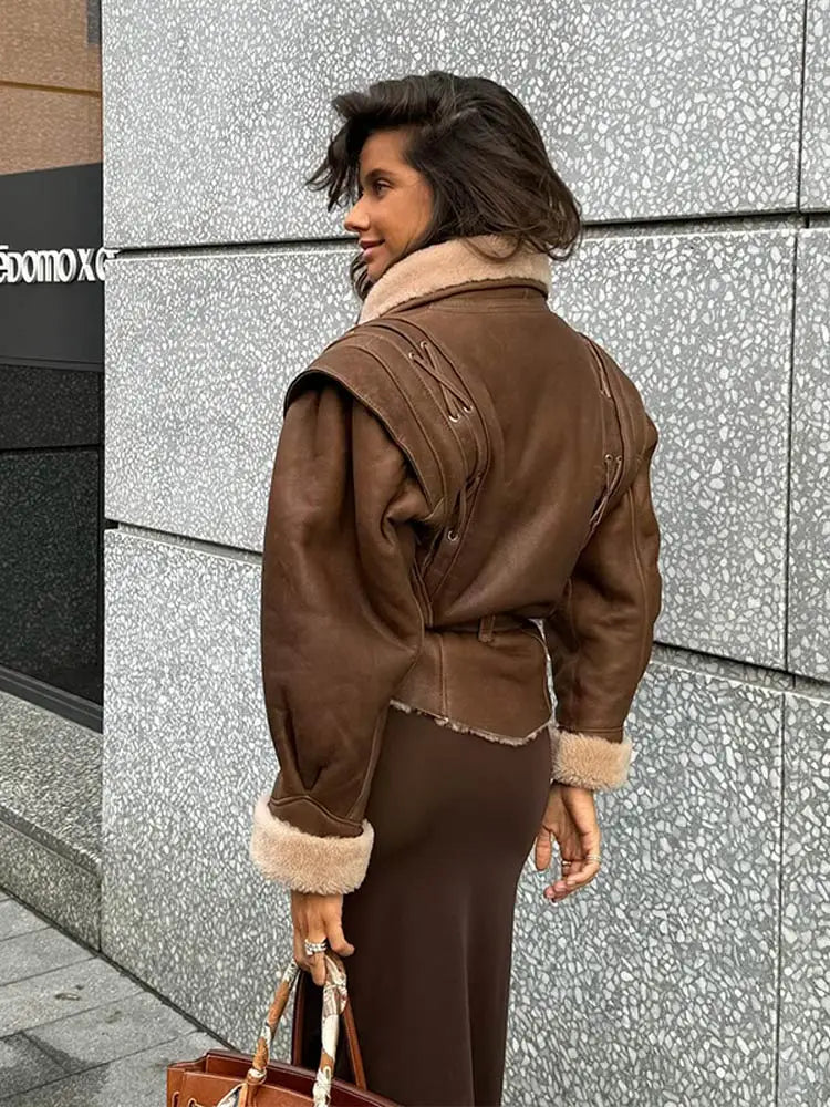 Teresa| Lisa ��������� Brown Jacket with Belt and Collar