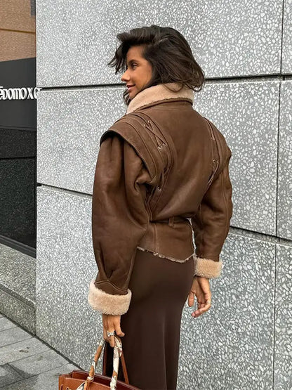 Teresa| Lisa ��������� Brown Jacket with Belt and Collar