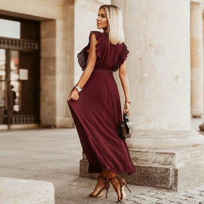 Unice | Burgundy Pleated Maxi Dress