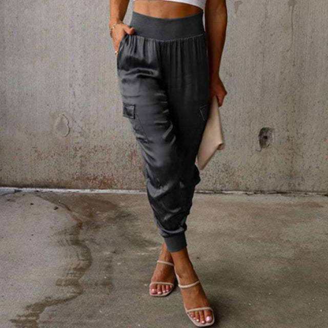Viridiana | Elegant Cargo Trousers With A Satin Shimmer
