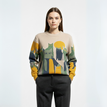 Willa | Unisex jumper with cat print, stylish and comfortable