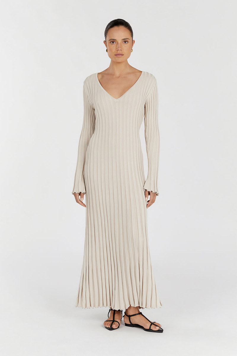 Winifred | Midi Dress With V-Neck And Knitted Sleeves