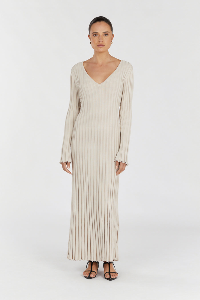 Winifred | Midi Dress With V-Neck And Knitted Sleeves