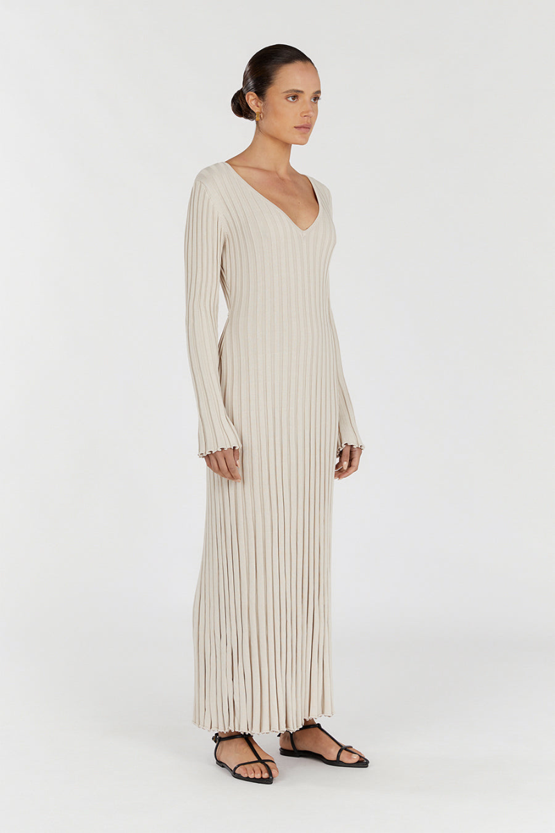 Winifred | Midi Dress With V-Neck And Knitted Sleeves