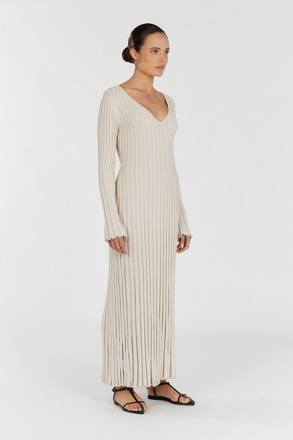 Winifred | Midi Dress With V-Neck And Knitted Sleeves