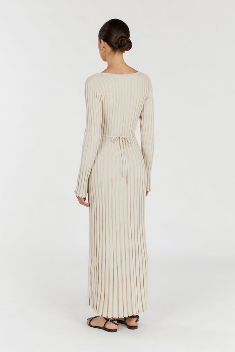 Winifred | Midi Dress With V-Neck And Knitted Sleeves