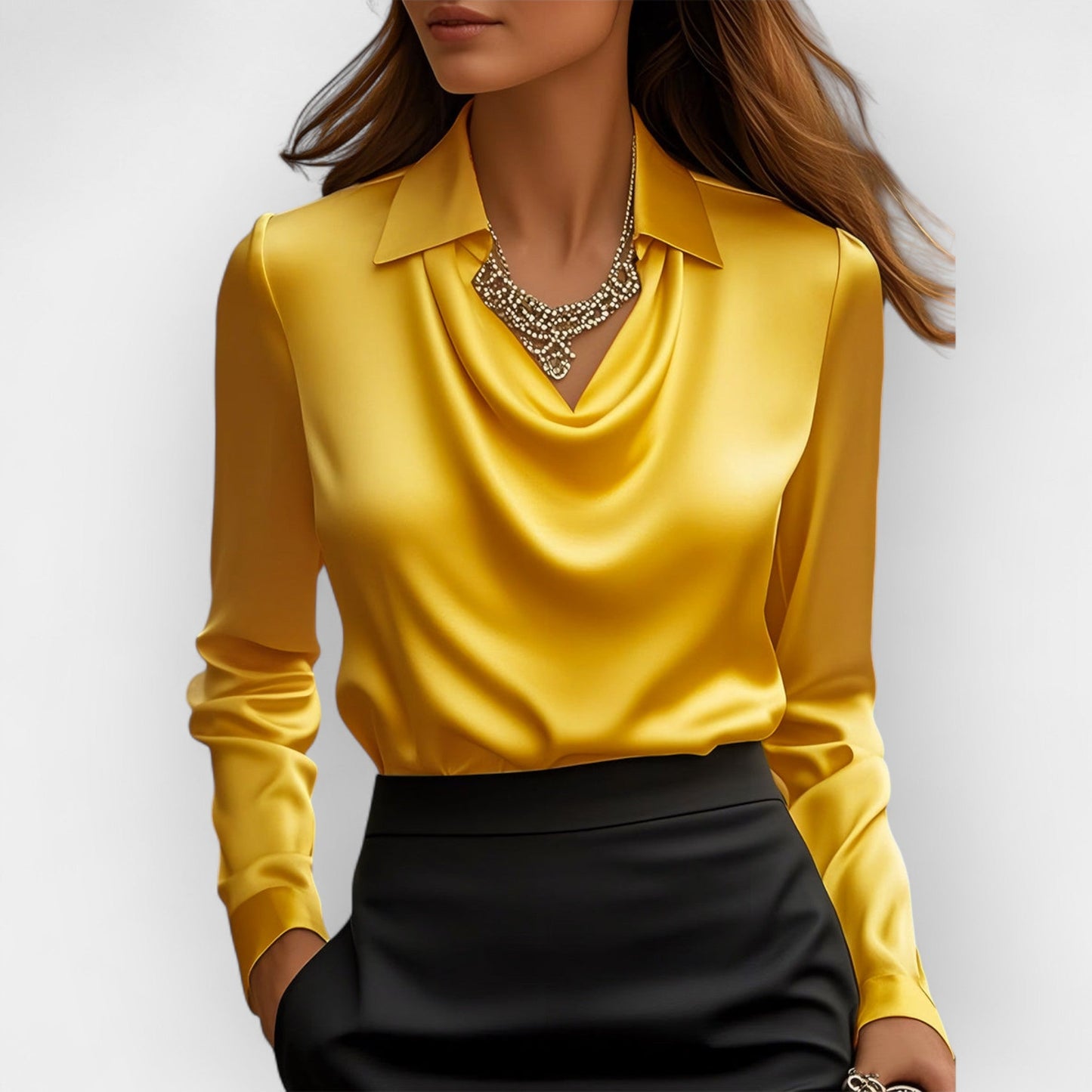 Vanesa| Judith ��������� Elegant satin blouse with waterfall collar