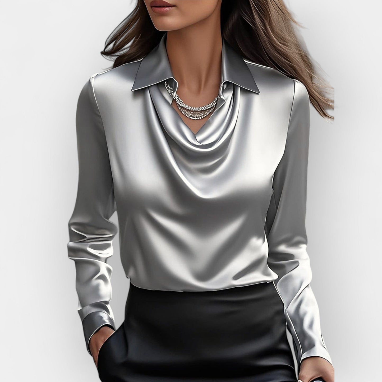 Vanesa| Judith ��������� Elegant satin blouse with waterfall collar
