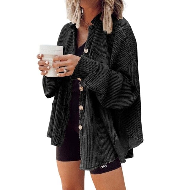 Verónica | Fashionable ribbed velvet buttondown coat