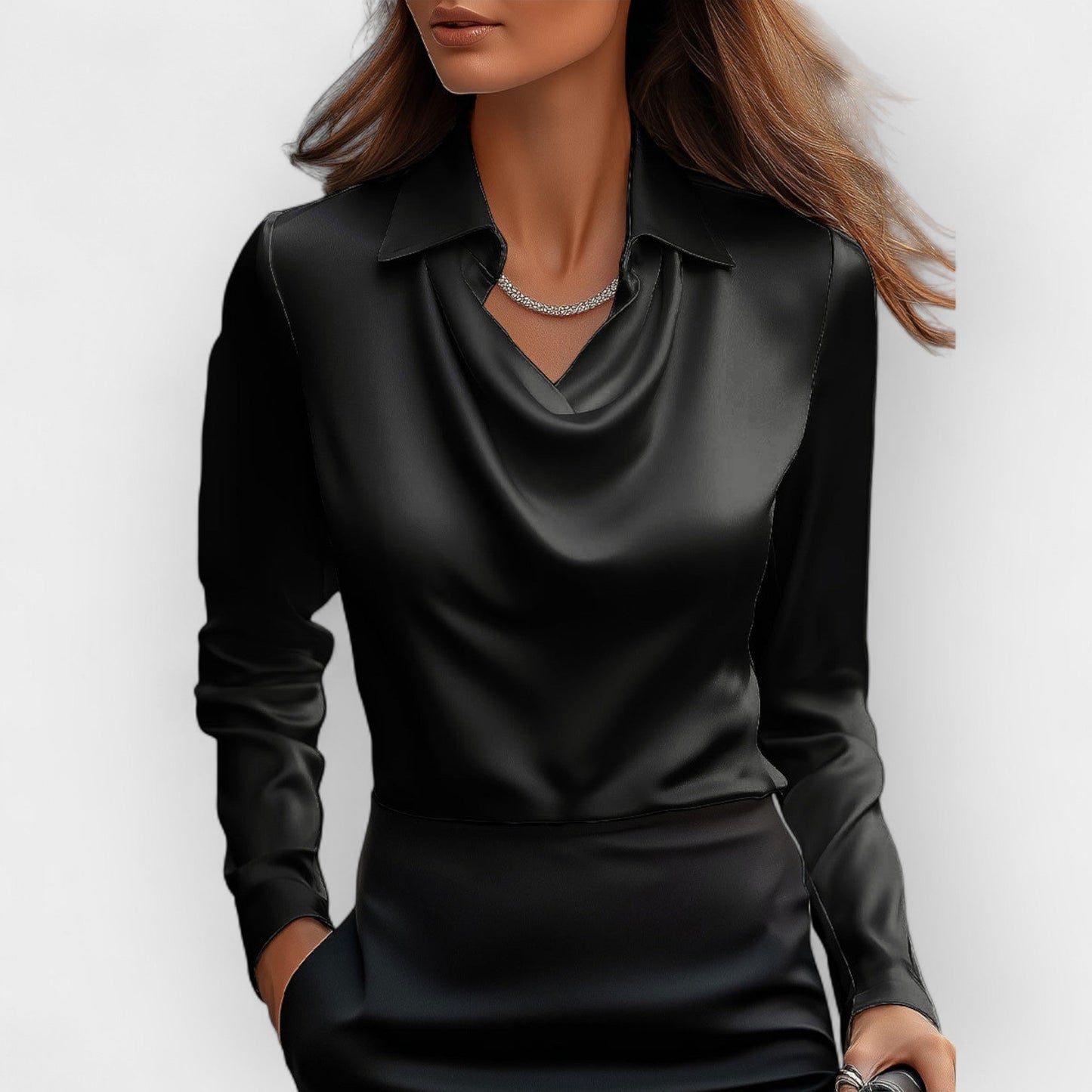 Vanesa| Judith ��������� Elegant satin blouse with waterfall collar