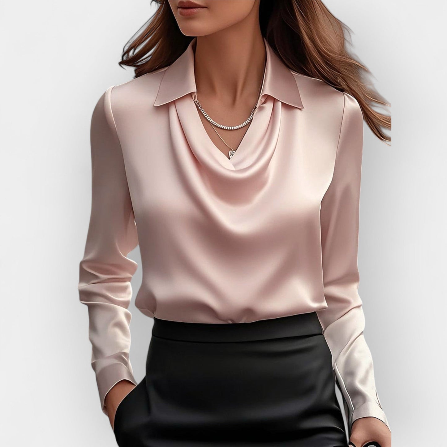 Vanesa| Judith ��������� Elegant satin blouse with waterfall collar