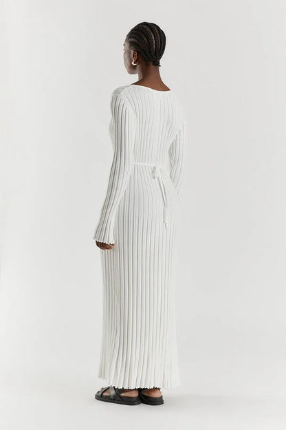 Winifred | Midi Dress With V-Neck And Knitted Sleeves