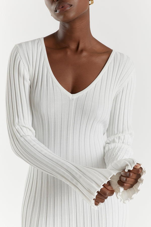 Winifred | Midi Dress With V-Neck And Knitted Sleeves