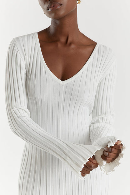 Winifred | Midi Dress With V-Neck And Knitted Sleeves