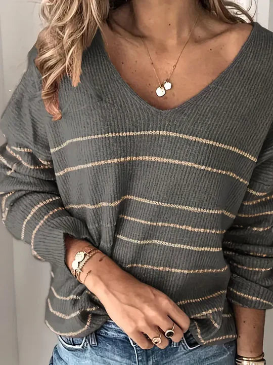 Victoria | Stylish Women's VNeck Striped Sweater