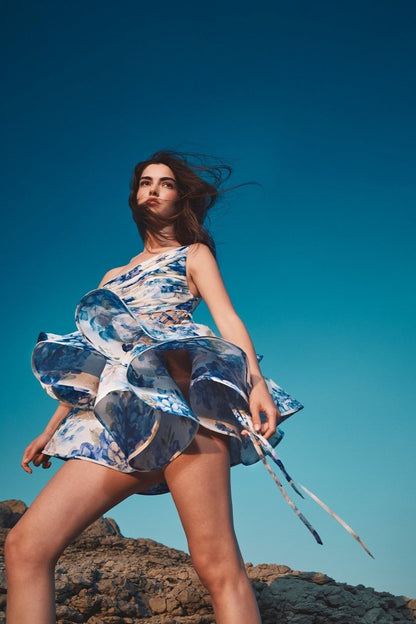 Viridiana | Floral-Print One-Shoulder Chiffon Mini Dress