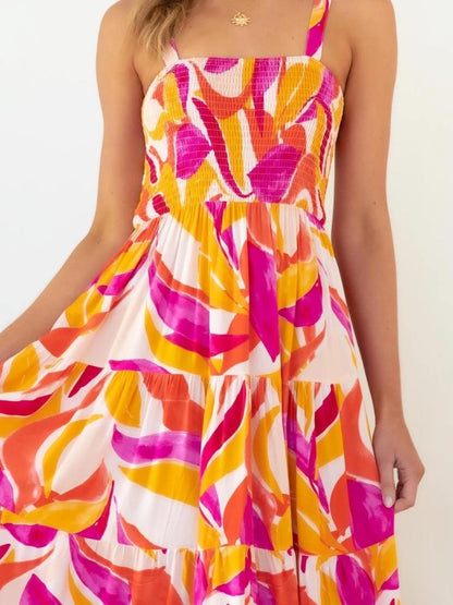 Xana | Printed Tiered Maxi Summer Dress With Ruched Bodice