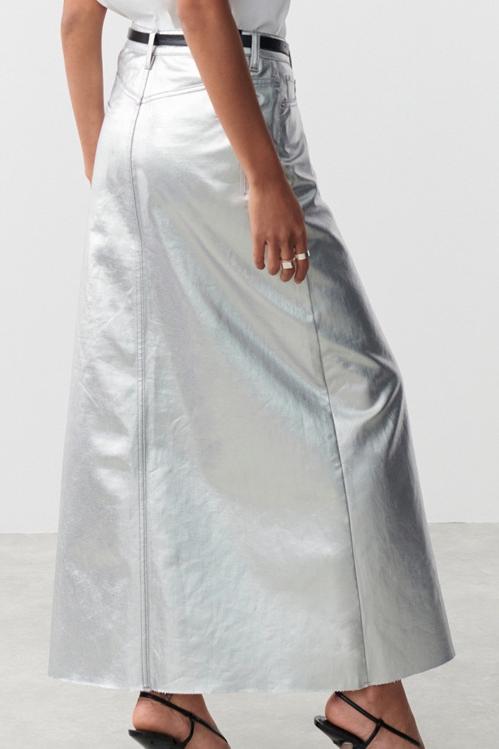 Viola | Maxi Slit Skirt In Metallic